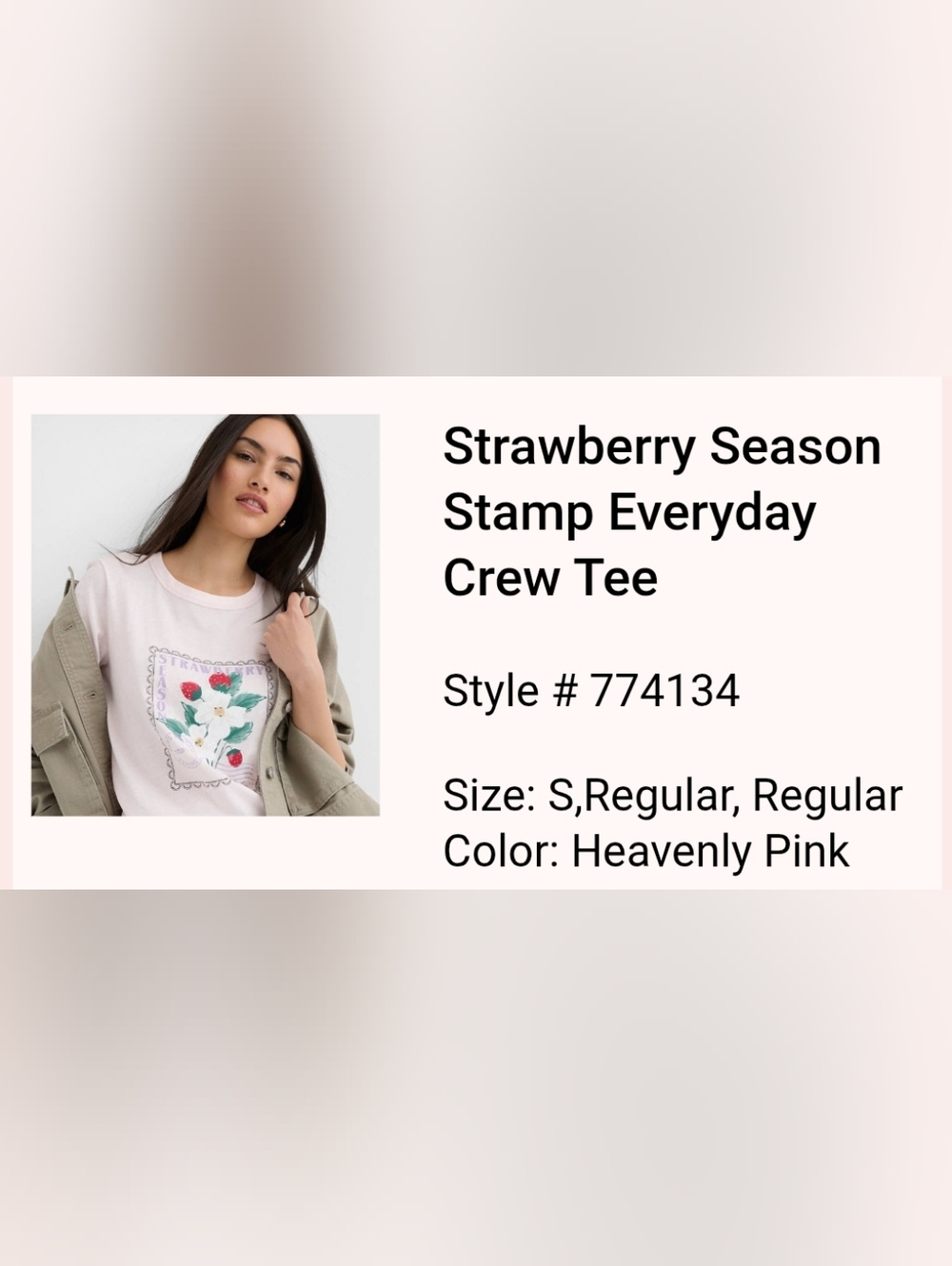 LOFT Light Pink Strawberry Graphic Short Sleeve Tee, size Small, NWT